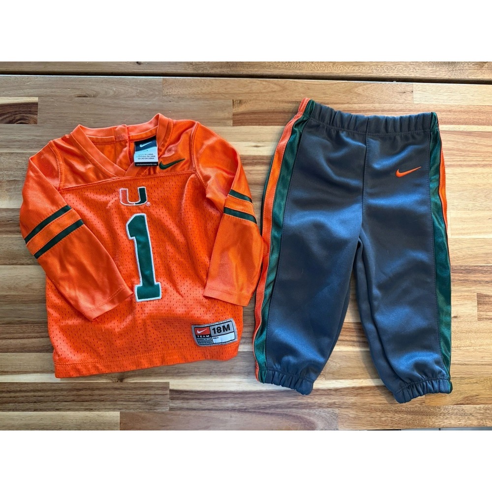 Nike NCAA UM Miami Hurricanes Jersey and Track Pants Set Orange Size 18M